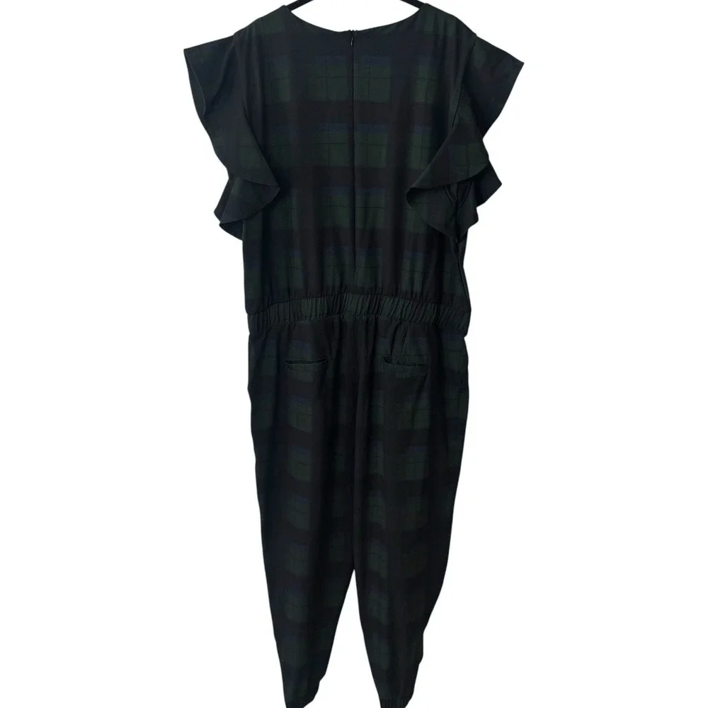 Albion Blue Green Plaid Jumpsuit Flutter Sleeve Jogger Style Preppy Comfort XL